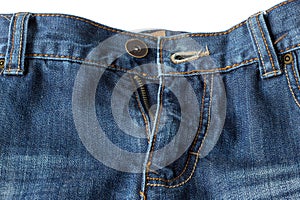 Close-up of unzipped and unbuttoned blue jeans