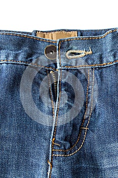 Close-up of unzipped and unbuttoned blue jeans