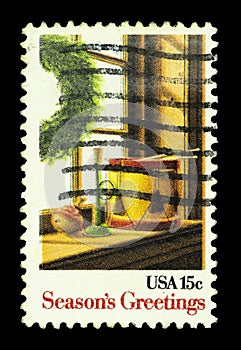 Colourful USA postage stamps at Christmas