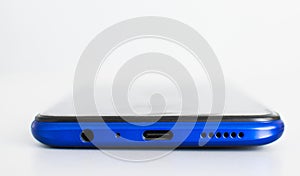 Close-up, USB Type-C charging port, 3.5mm speaker jack,