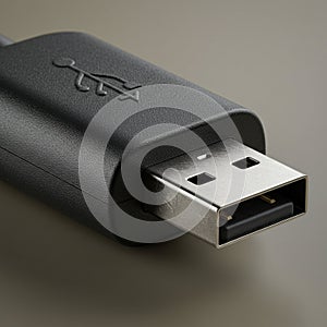 Close-up of a USB Type-A plug against a neutral background. The connector is