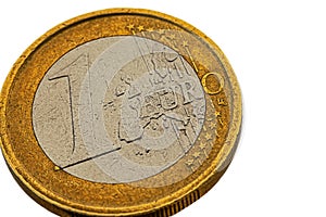 Close up of a used 1 Euro coin