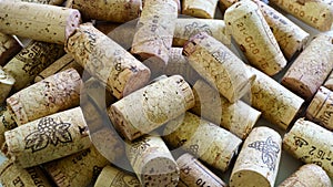 Close up of used wine corks background