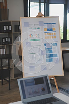 Close up ux developer and ui designer use augmented reality brainstorming about mobile app interface wireframe design on desk at