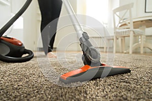 Close up of the vacuum cleaner brush on the carpet