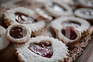 Close up Valentine's Day Cookies on piece of bark photo