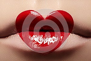 Close-up of Valentines day lips make-up
