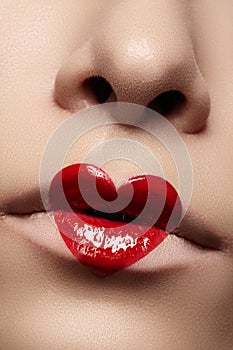 Close-up of Valentines day lips make-up