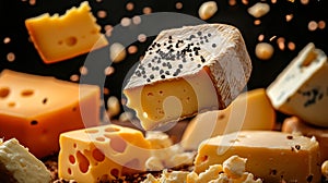 Close up of a variety of cheeses