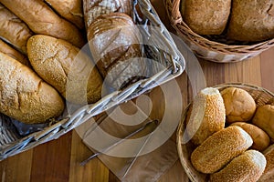 Close-up of various breads on display counter