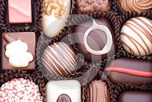 Close up of various colorful chocolat bonbons