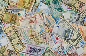 Background of banknotes from different countries