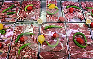 Close Up Various Meat in a Supermarket