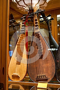 Close-up of various traditional Chinese vocal instruments