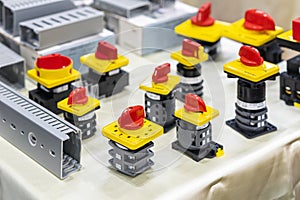 Close up various type of selector switch or rotary cam selector switch for electric power industrial and wire way slot trunking on