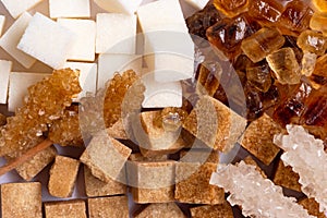 Close-up of various types of sugar on the table