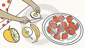 Hands Preparing Fresh Fruit Salad, vector design Generative AI