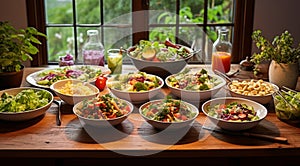 close-up of vegetables, lots of vegetables on the table, vegetables in a restaurant, fresh vegetables on wooden table