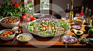 close-up of vegetables, lots of vegetables on the table, vegetables in a restaurant, fresh vegetables on wooden table