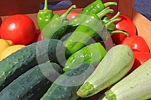 close-up of vegetables in a wooden box