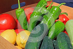 close-up of vegetables in a wooden box