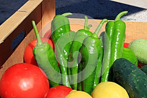 close-up of vegetables in a wooden box