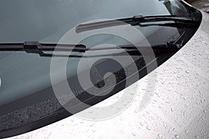 Close Up of Vehicles Windscreen Bonnet and Wiper Blades