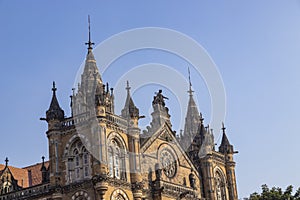 Close- up veiw of Chhatrapati Shivaji Terminus formerly Victoria Terminus in Mumbai, India is a UNESCO World Heritage Site and his