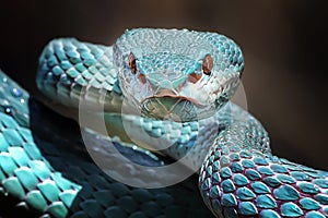 Close Up of Venomous Blue Insularis Viper Snake photo