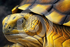 close-up of very old turtle's wrinkly skin and yellowed shell