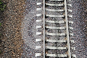 Close up vew of railroad track.