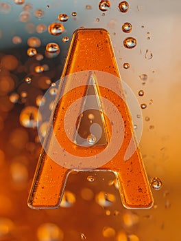 Close-up of a vibrant amber-colored letter 