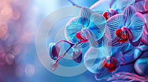 Close-up of vibrant blue orchids with soft bokeh background