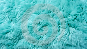 Close up of a vibrant blue texture of soft fur with various shades of emerald. Dyed animal fur. Concept is Softness
