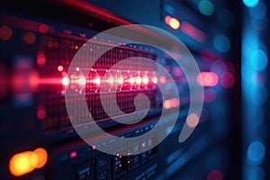 Close-up of vibrant fiber optic strands in server   pattern  inside