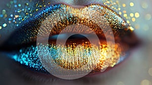 Close-up of vibrant, glittering lips