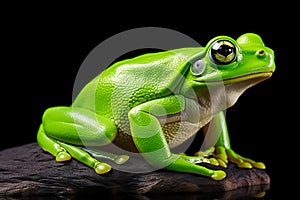 close-up of a vibrant green frog, showcasing the intricate details of its skin, eyes, and features.