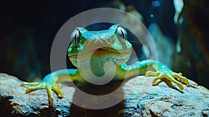 Close-up of a vibrant green lizard