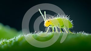 A Close up of a vibrant green springtail insect