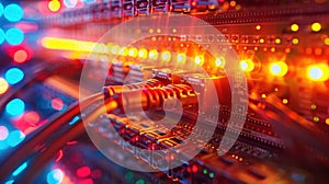 Network Cables Connected to High Performance Computer Server for Data Transmission