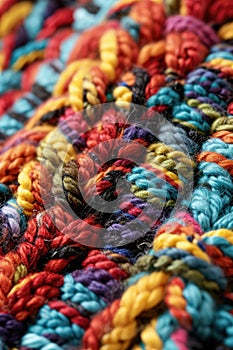 Close-Up of Vibrant Multicolored Crocheted Blanket