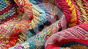 Close-Up of a Vibrant Multicolored Knitted Blanket