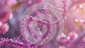 Pink DNA Molecule Structure with Water Droplets and Bokeh Background for Science
