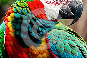 A close up of the vibrant plumage of a parrot