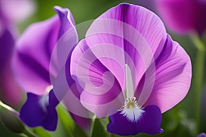 Single Purple Sweet Pea Flower in Full Bloom with Blurred Background