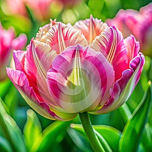 Fancy Striated Pink and Green Parrot Tulip photo