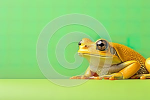 close-up of a vibrant yellow frog, showcasing the intricate details of its skin, eyes, and features.