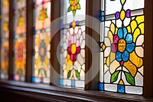 close-up of a victorian homes stained glass windows