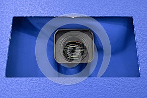 close up of video camera in TV studio