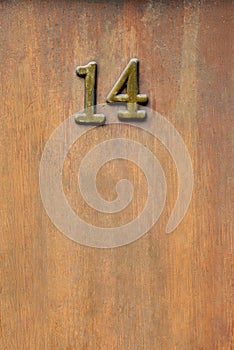 close up view of 14 sign